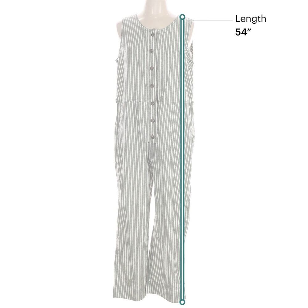 Duluth Trading Co Women 12 Hemp Jumpsuit Green Stripe Wide Leg Overalls NWT NEW - Picture 7 of 10